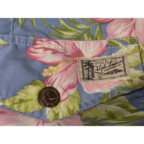 Polo Ralph Lauren Mens Swim Trunks Size XLT Lined Tropical Hawaiian Floral Blue - Picture 5 of 8